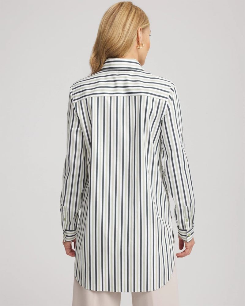 Chicos No Iron Striped Shirt - SAGE MEADOW