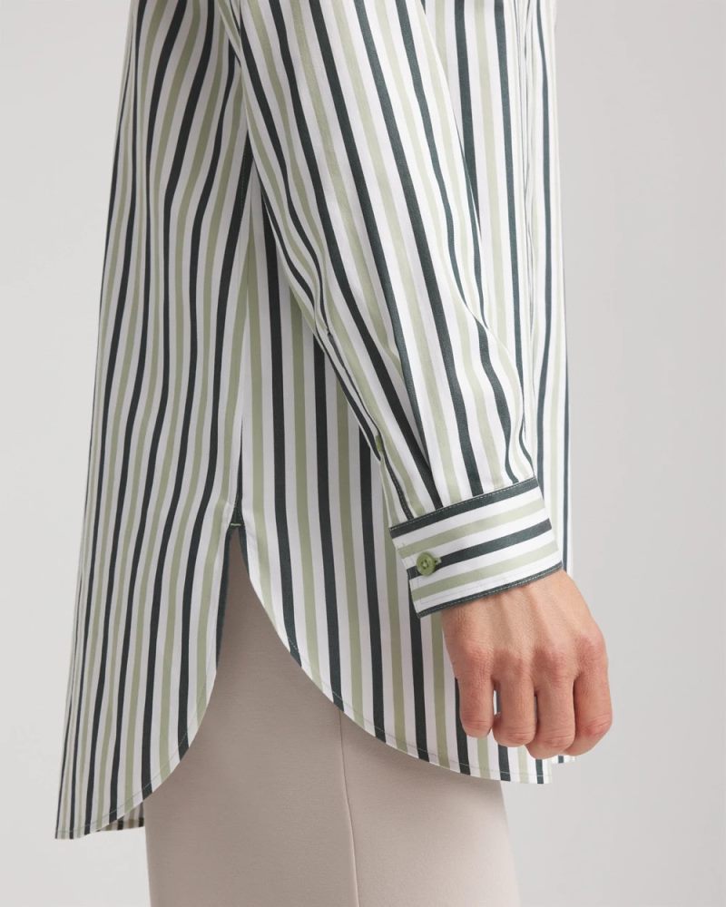 Chicos No Iron Striped Shirt - SAGE MEADOW