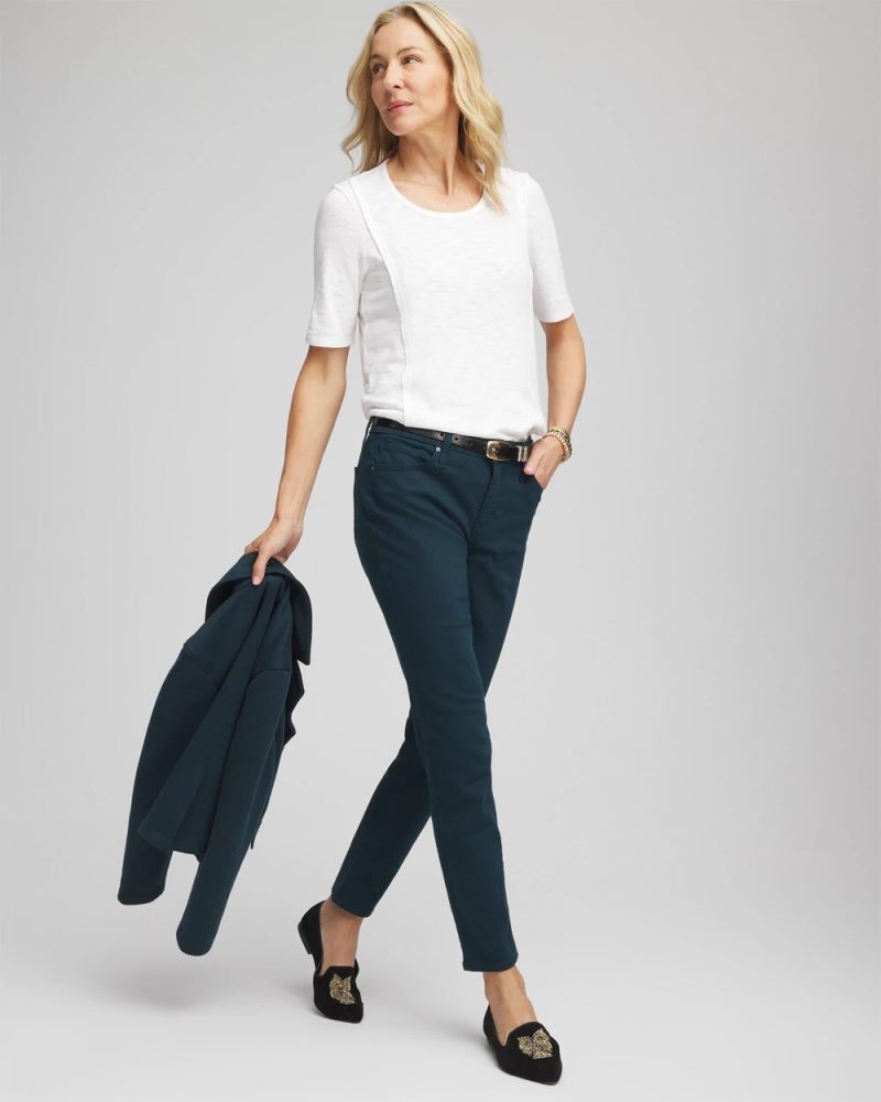 Chicos Slub Paneled Elbow Tee - ALABASTER
