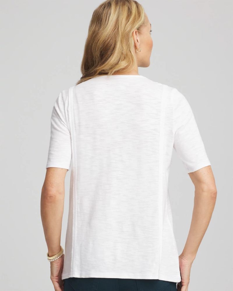 Chicos Slub Paneled Elbow Tee - ALABASTER