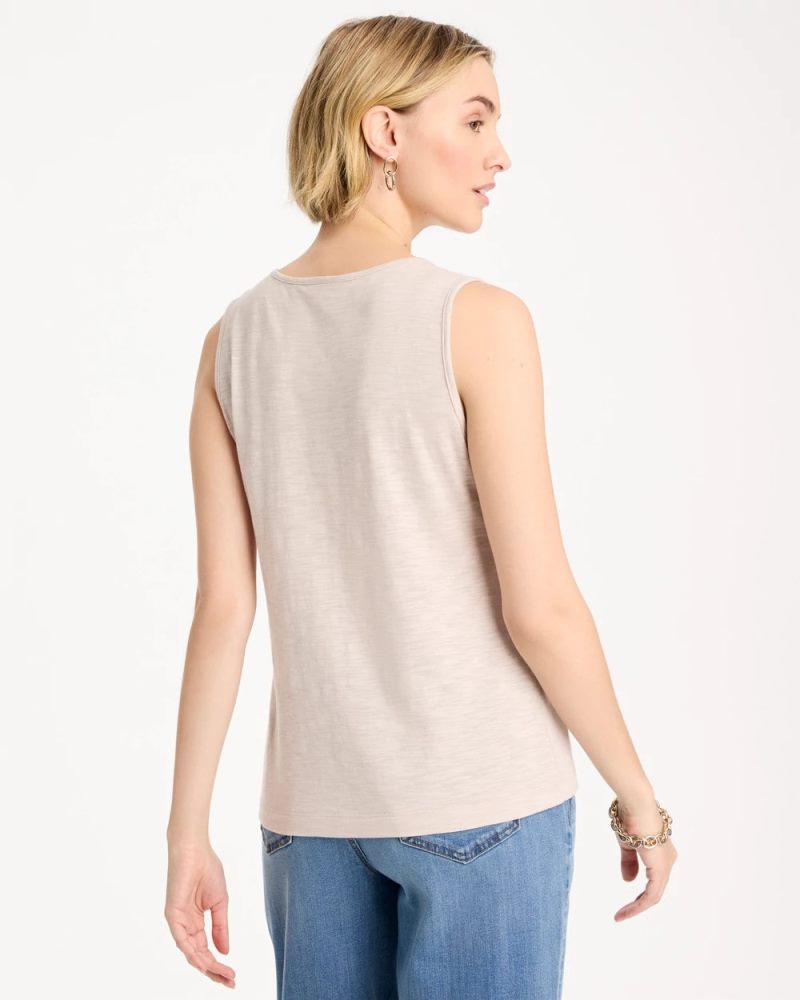 Chicos Embroidered Cotton Slub Scoopneck Tank - SMOKEY TAUPE