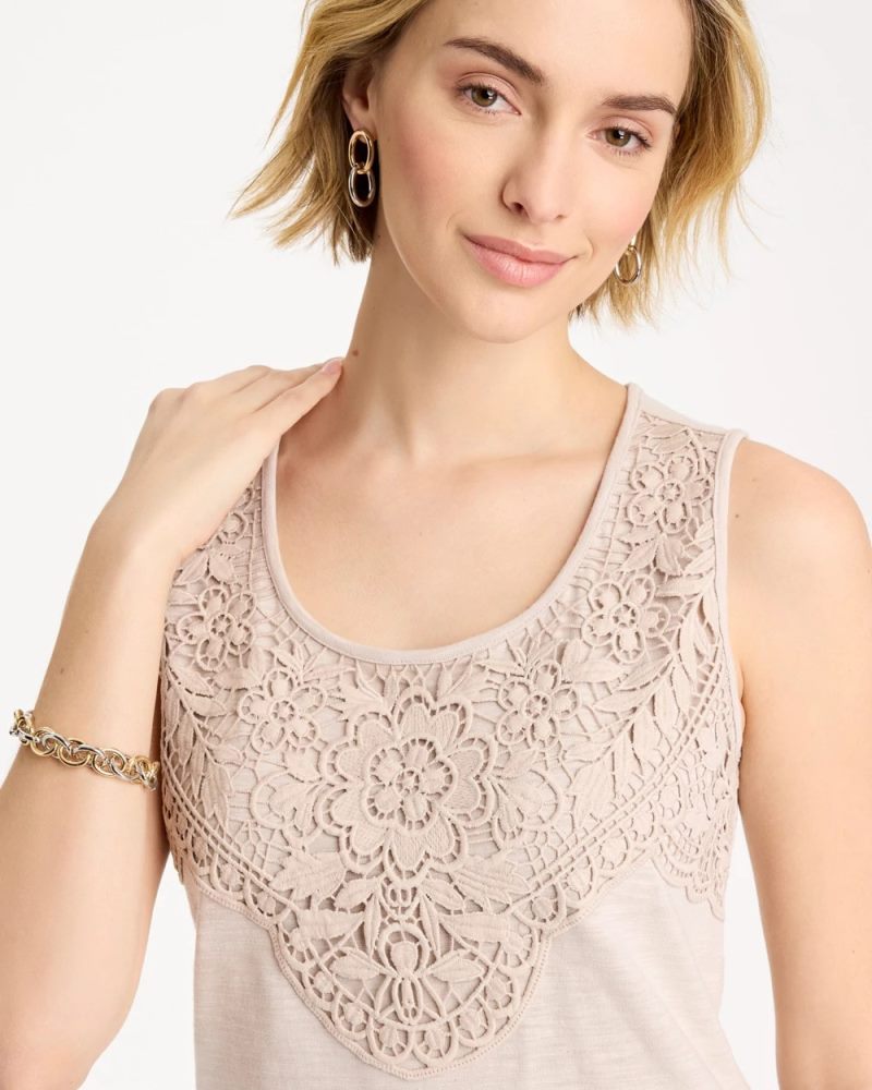 Chicos Embroidered Cotton Slub Scoopneck Tank - SMOKEY TAUPE