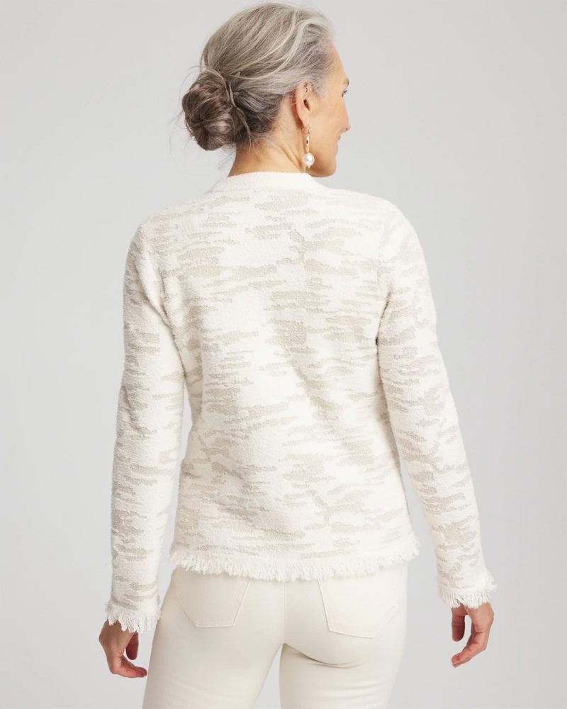 Chicos Fringe Textured V-Neck Cardigan - ENGLISH CREAM