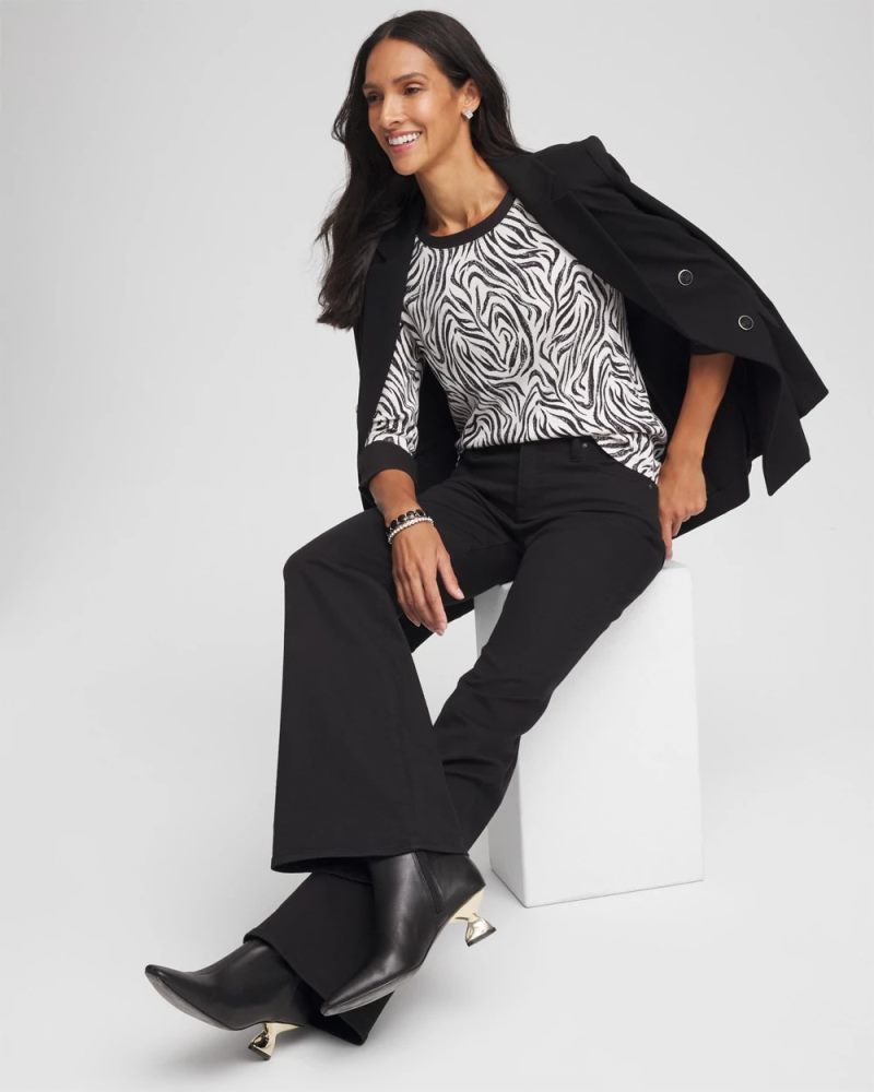 Chicos Pima Jewel Neck Contrast Tee - BLACK