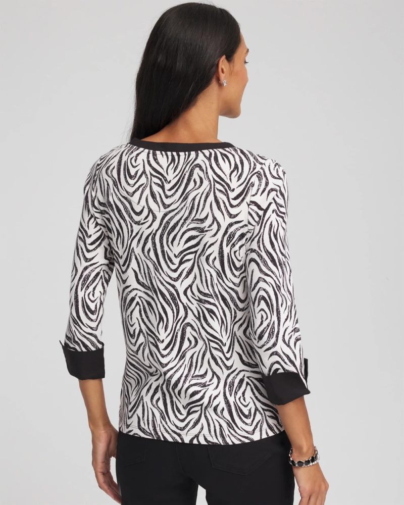 Chicos Pima Jewel Neck Contrast Tee - BLACK