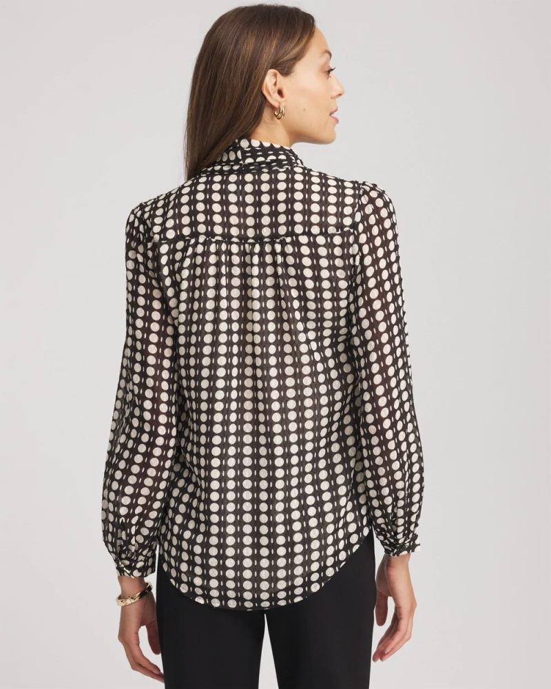 Chicos Clip-Dot Tie-Front Blouse - BLACK