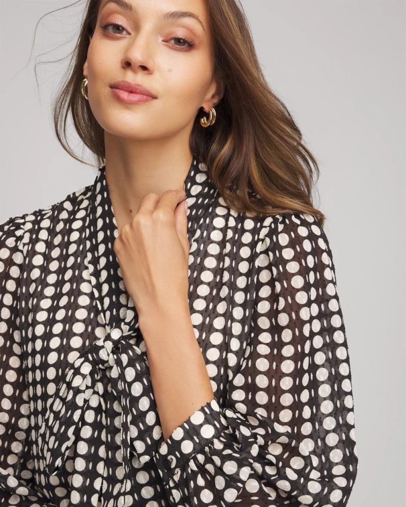 Chicos Clip-Dot Tie-Front Blouse - BLACK