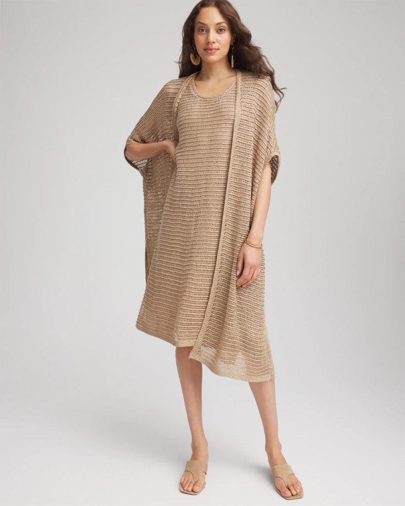 Chicos Crochet-Knit Sequins Tank Dress - CAFE AROMA
