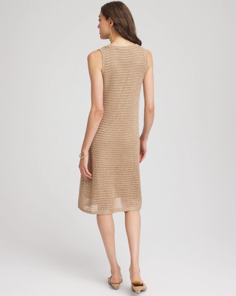 Chicos Crochet-Knit Sequins Tank Dress - CAFE AROMA