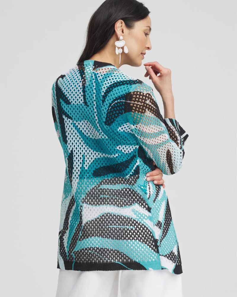 Chicos Palms Printed Mesh Cardigan - OCEANO