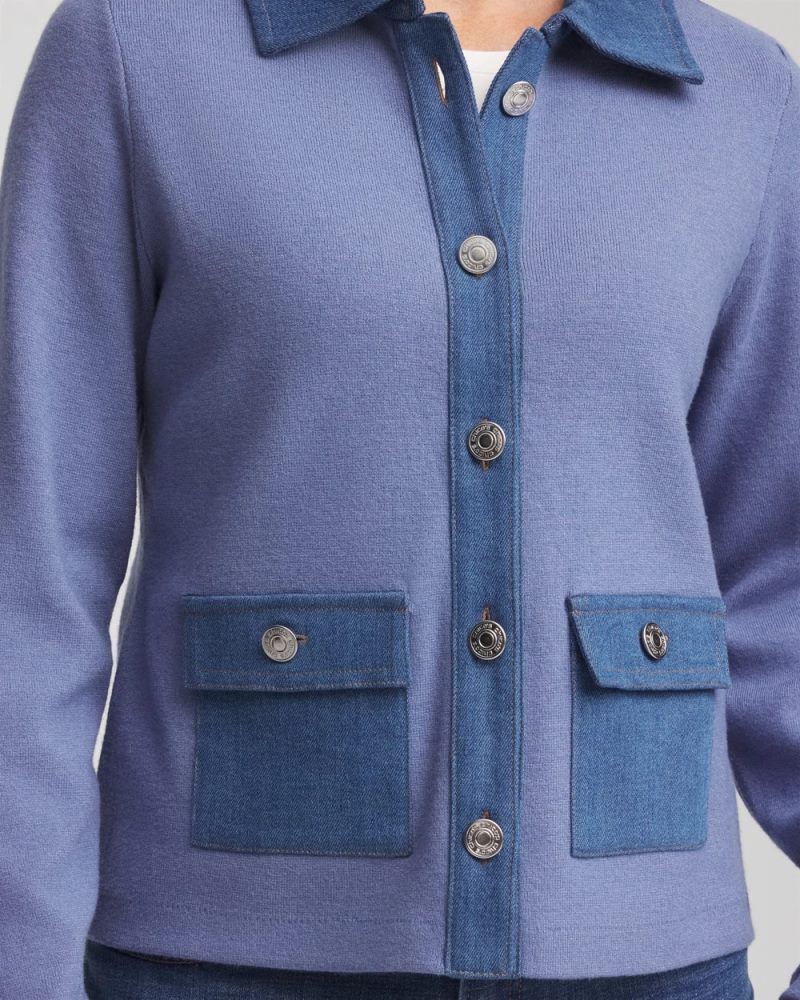 Chicos Denim Colorblock Marl Shirt Jacket - BLUE LOTUS