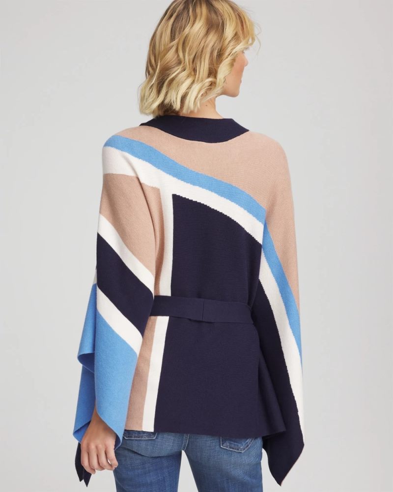 Chicos Belted Colorblock Poncho - PASSPORT BLUE