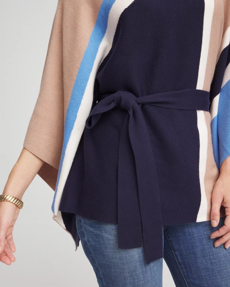 Chicos Belted Colorblock Poncho - PASSPORT BLUE