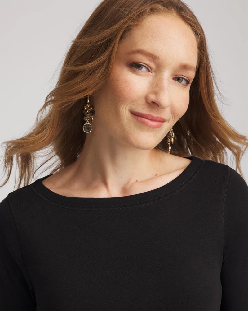 Chicos Pima Cotton 3/4 Sleeve Tee - BLACK