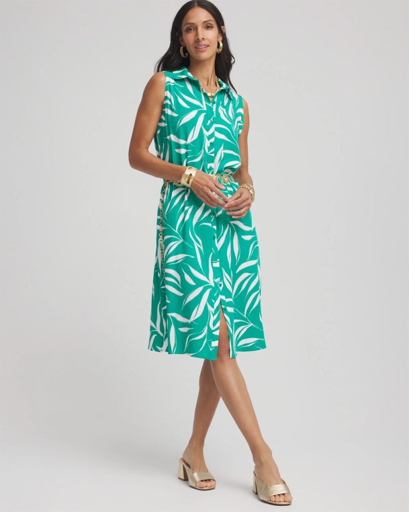 Chicos Rayon Silk Sleeveless Shirtdress - EDEN GREEN