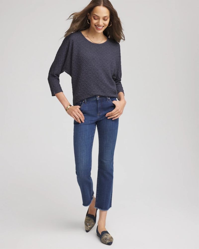 Chicos Textured Denim-Motif Tapered-Hem Top - DENIM