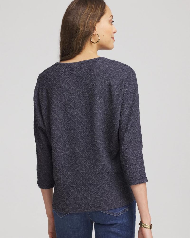 Chicos Textured Denim-Motif Tapered-Hem Top - DENIM
