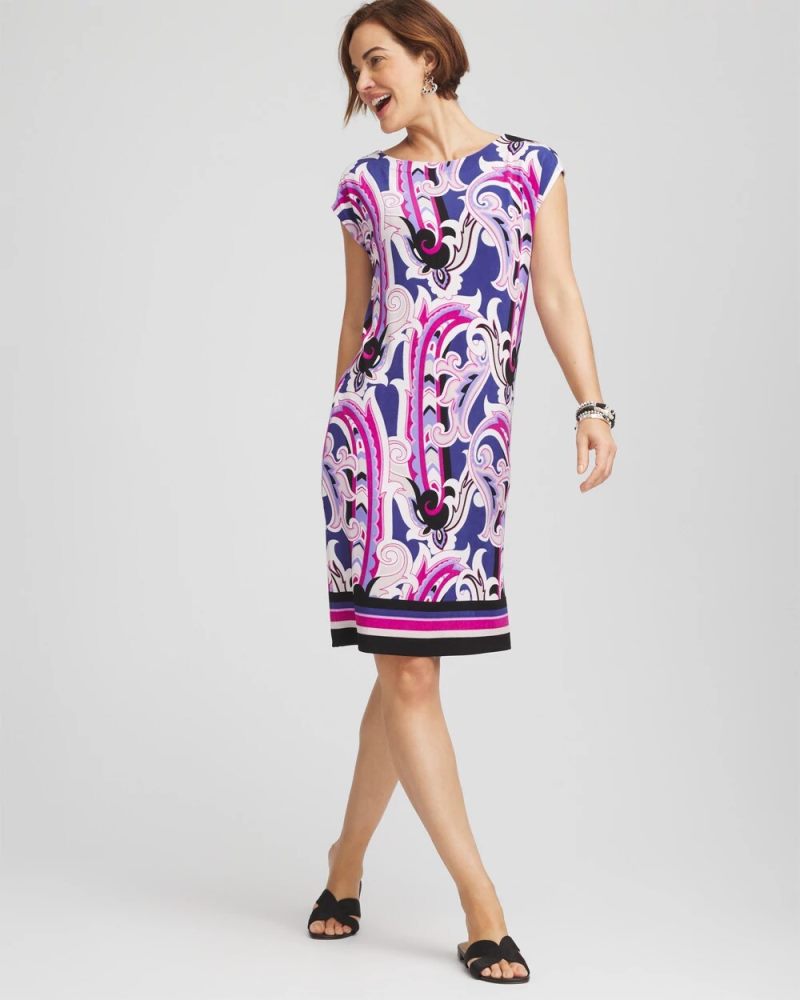 Chicos Travelers™ Paisley Cap-Sleeved Dress - PURPLE CLOVER