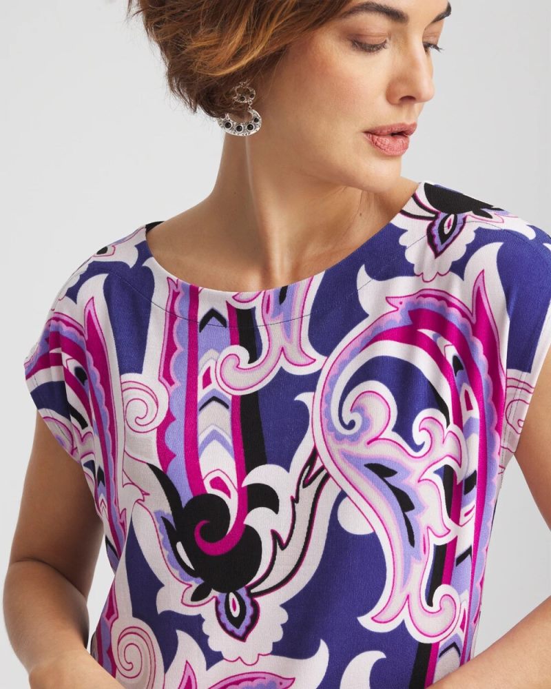 Chicos Travelers™ Paisley Cap-Sleeved Dress - PURPLE CLOVER