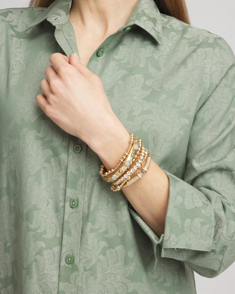 Chicos No Iron Jacquard Shirt - MINERAL GREEN