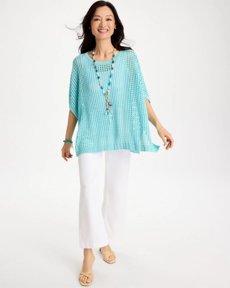 Chicos Open-Stitch Sweater Poncho - BONDI BLUE