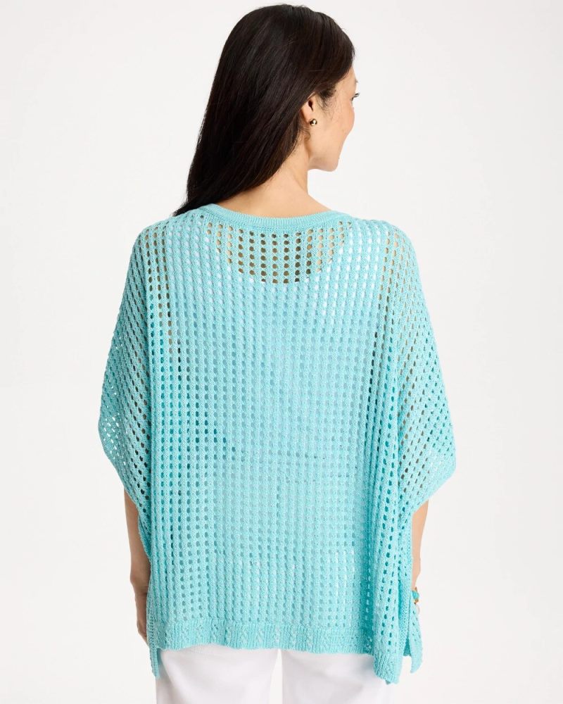 Chicos Open-Stitch Sweater Poncho - BONDI BLUE