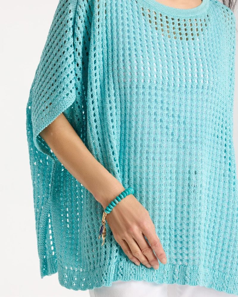 Chicos Open-Stitch Sweater Poncho - BONDI BLUE