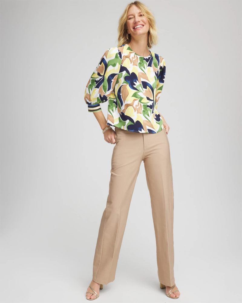 Chicos Cotton Straight-Leg Trousers - CATTAIL BROWN