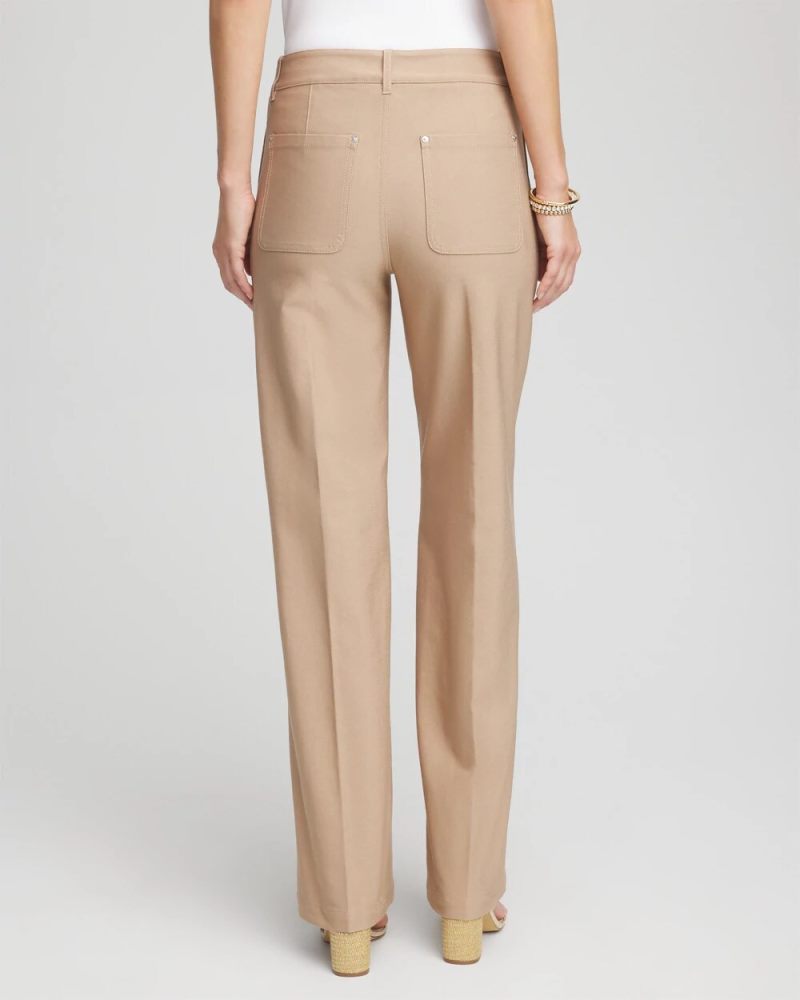 Chicos Cotton Straight-Leg Trousers - CATTAIL BROWN