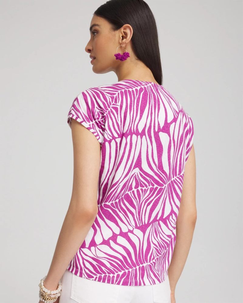 Chicos Jungle Inverted Knot Front Tee - AFRICAN VIOLET