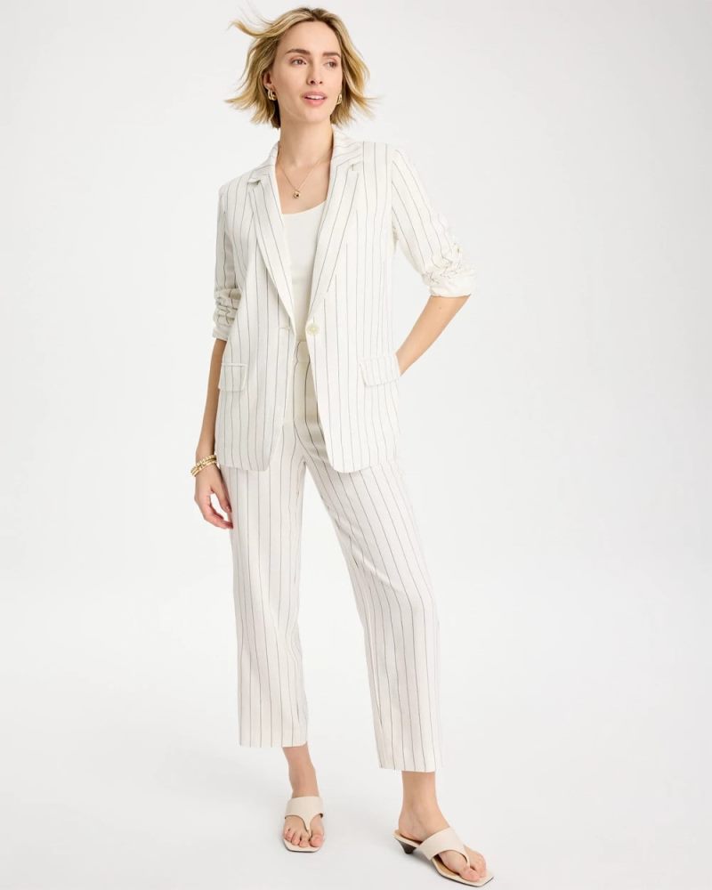 Chicos Linen-Blend Striped Boyfriend Blazer - ECRU