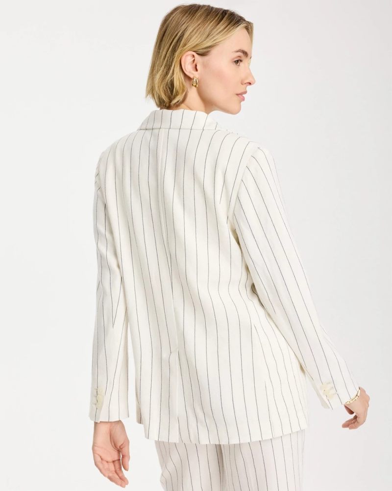 Chicos Linen-Blend Striped Boyfriend Blazer - ECRU
