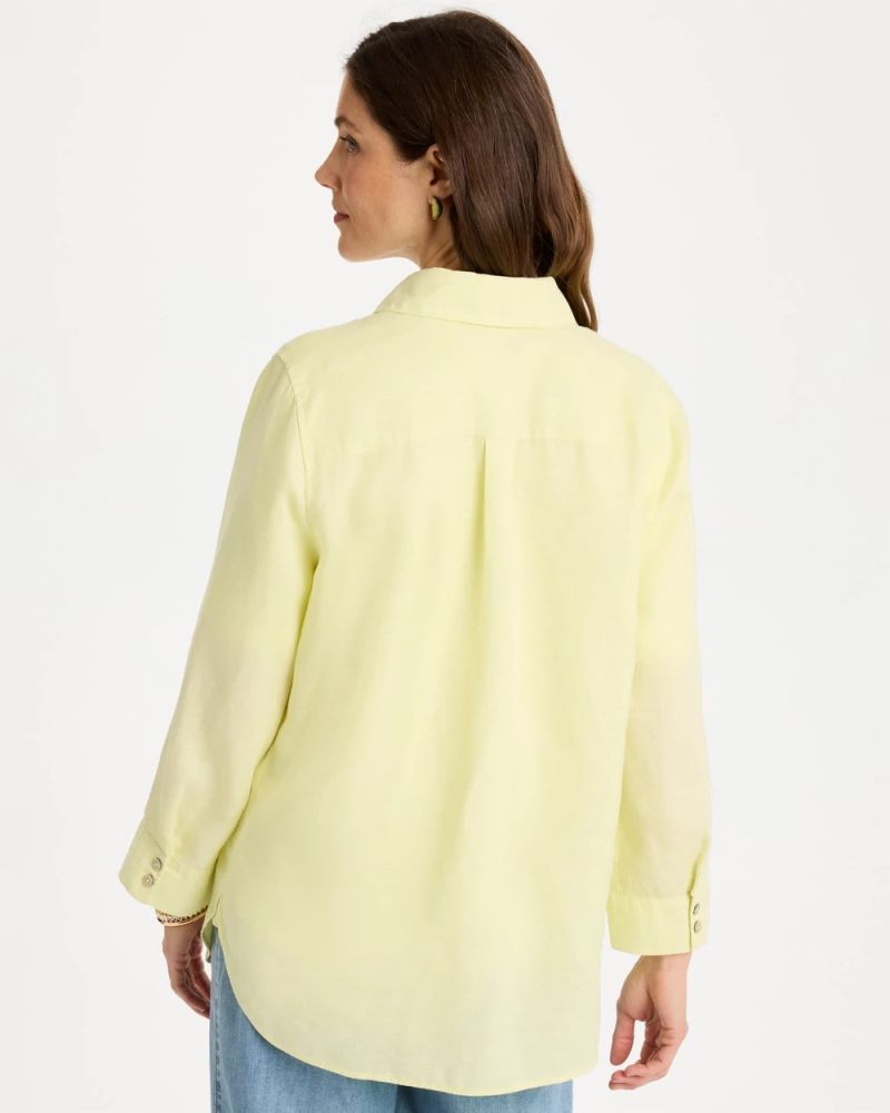 Chicos No Iron Linen Shirt - SAGE LIME
