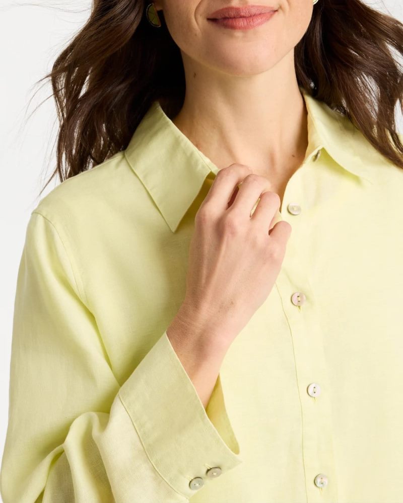 Chicos No Iron Linen Shirt - SAGE LIME