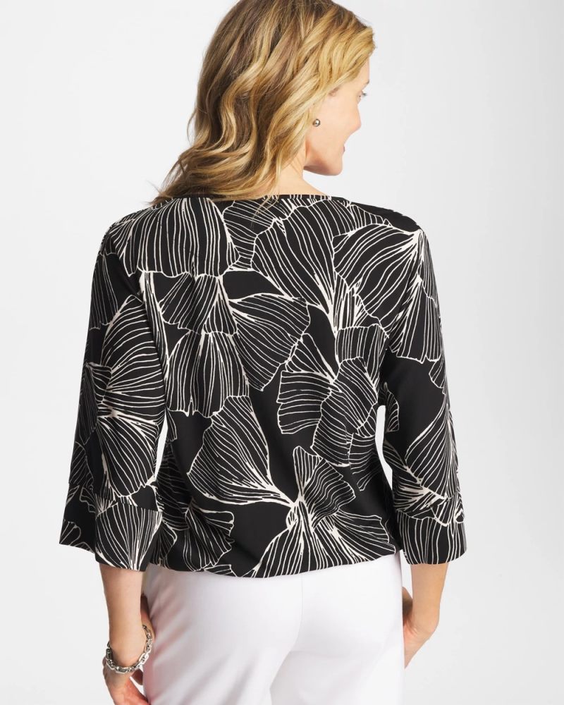 Chicos Ginkgo Matte Jersey Bubble Hem Top - BLACK