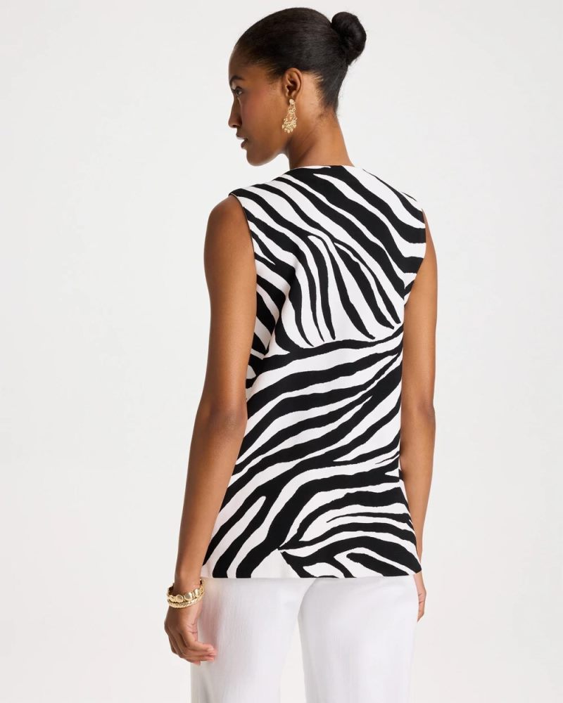 Chicos Zebra Refined Crewneck Sweater Vest - BLACK