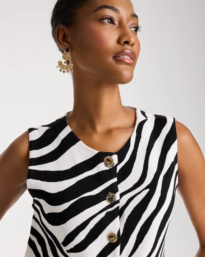 Chicos Zebra Refined Crewneck Sweater Vest - BLACK