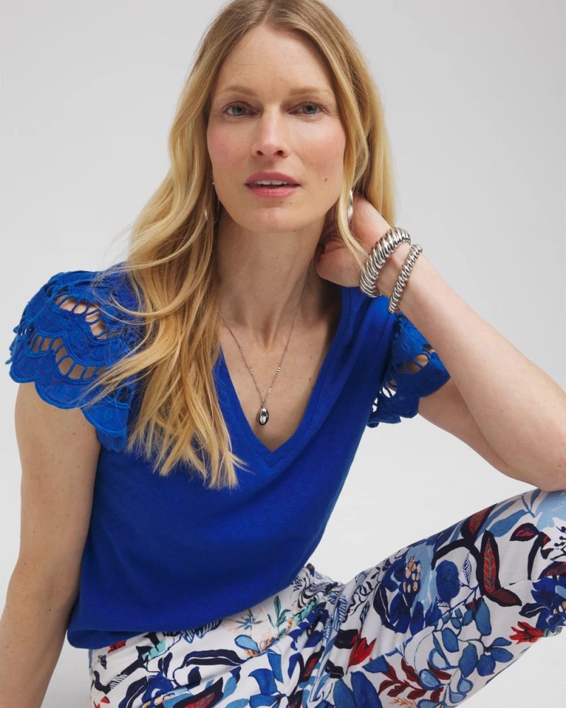 Chicos Tiered Eyelet Sleeve Top - INTENSE AZURE