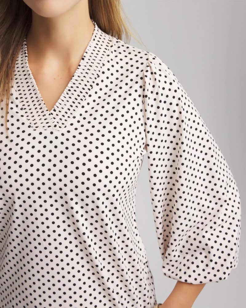 Chicos Bubble-Sleeve Smocked Top - ENGLISH CREAM