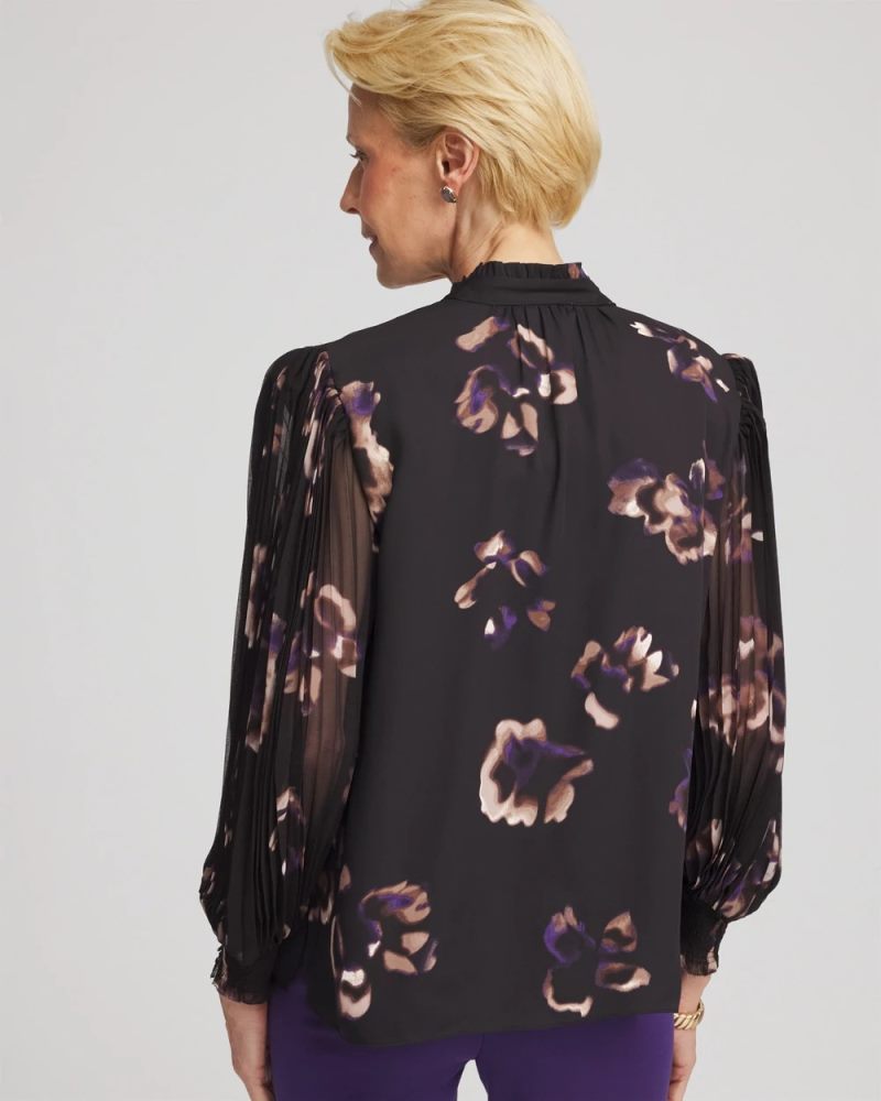 Chicos Fjord Flora Opaque Crepe Blouse - BLACK