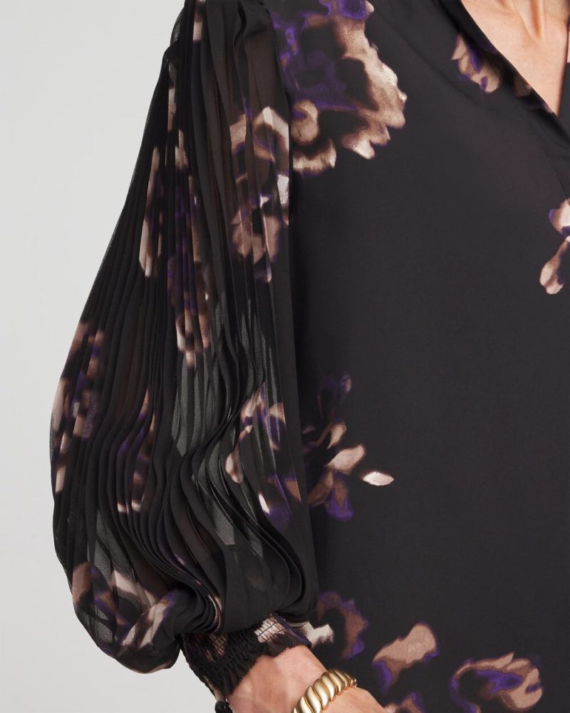 Chicos Fjord Flora Opaque Crepe Blouse - BLACK