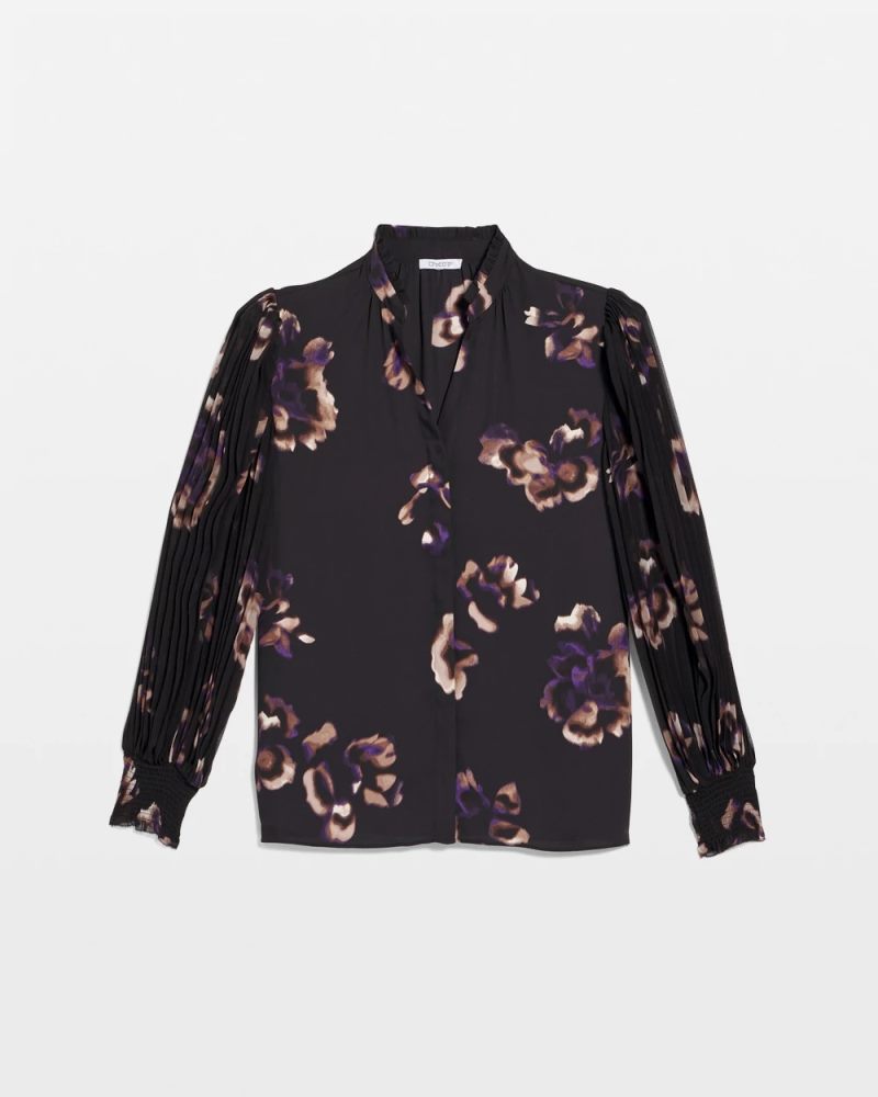 Chicos Fjord Flora Opaque Crepe Blouse - BLACK