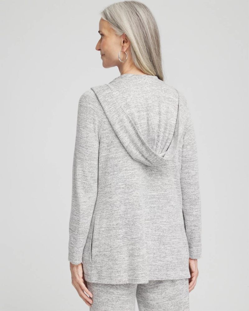 Chicos Zenergy® Soft Essentials Long Hooded Cardigan - SALT AND PEPPER