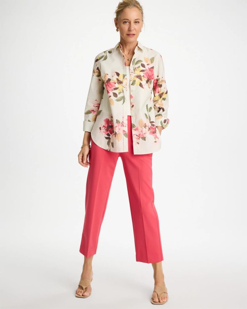 Chicos No Iron Printed Stretch Shirt - HOT HONEYSUCKLE