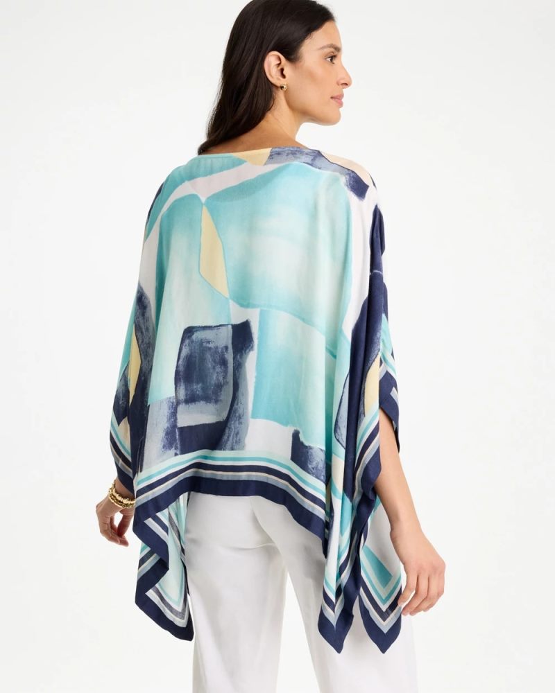 Chicos Woven Crepe Artisanal Poncho - PASSPORT BLUE