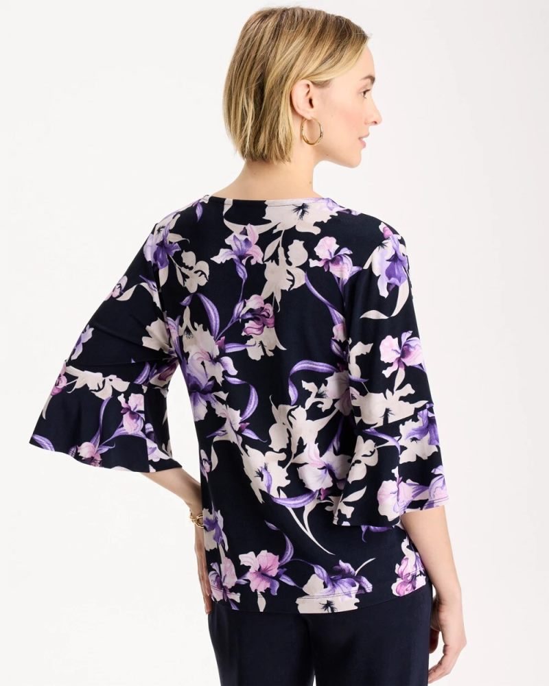 Chicos Travelers™ Amethyst Iris Flounce-Sleeve Top - TRAVELERS INDIA INK