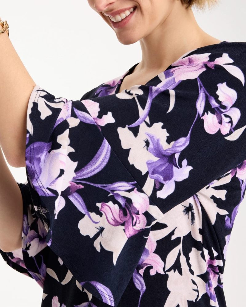 Chicos Travelers™ Amethyst Iris Flounce-Sleeve Top - TRAVELERS INDIA INK