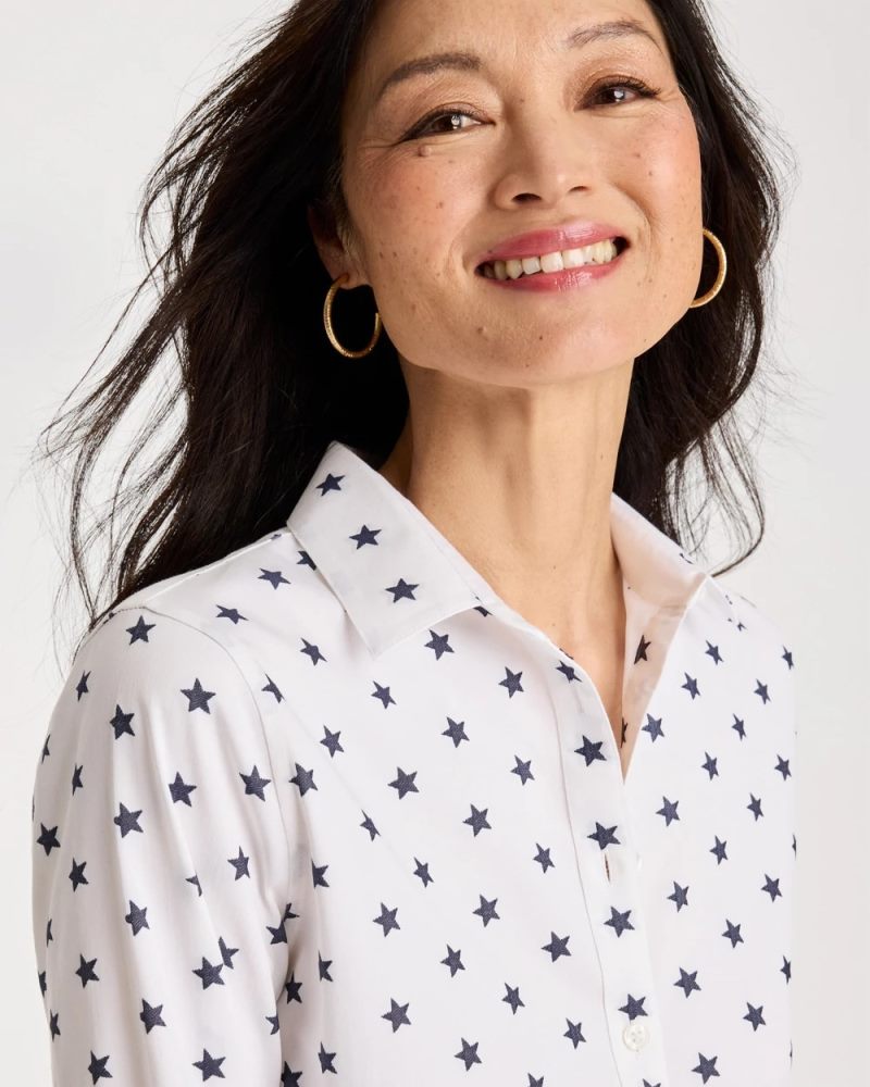 Chicos No Iron Stretch Jacquard Stars Shirt - PASSPORT BLUE