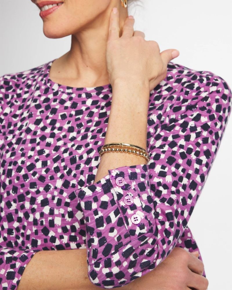 Chicos Printed Slub Button Detail Tee - VIOLET SHADOW