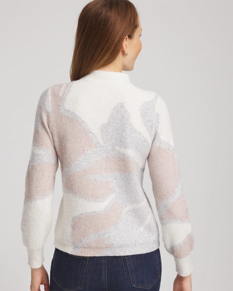 Chicos Bloom Metallic Intarsia Pullover Sweater - BIRCH BARK